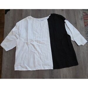 Peck & Peck Black & White Colorblock Linen Shirt Women XL